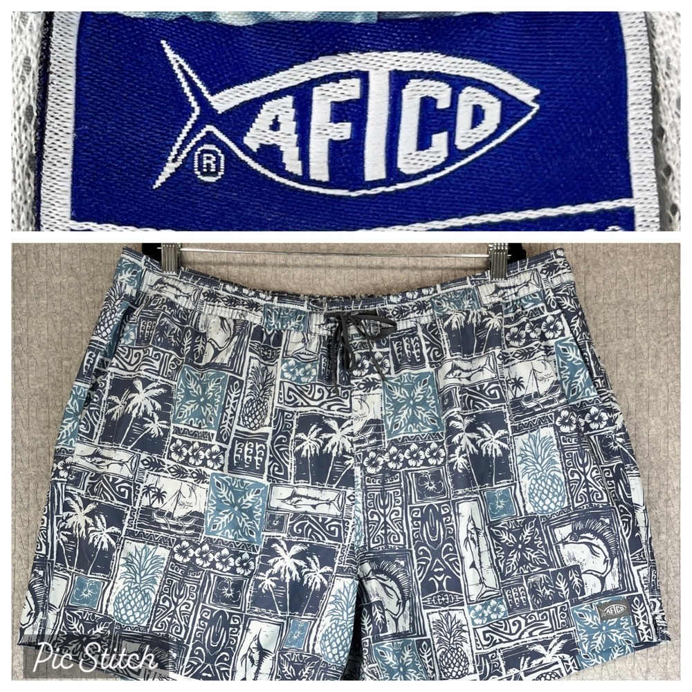 AFTCO new without tags Hawaiian Print Fishing Shorts‎ Men 2XL tribal Swim Trunks